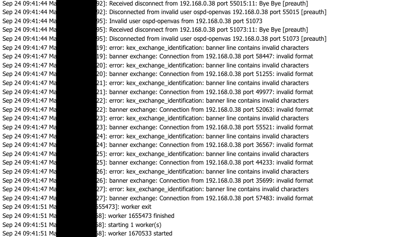 System logs generated by the OpenVAS scans showing connection attempts.